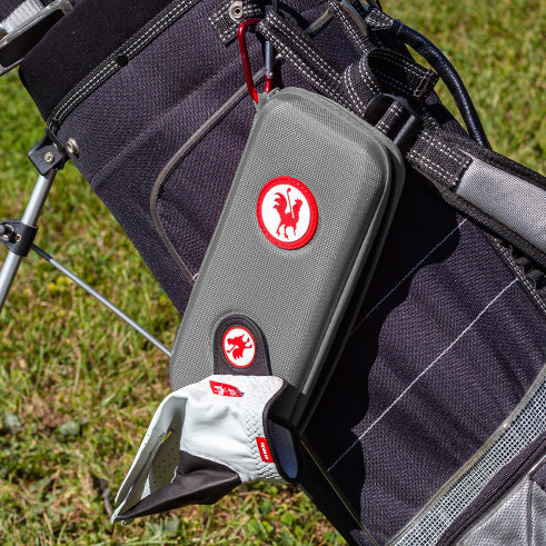 Grey Golf Glove Case attached to a Golf Bag
