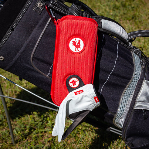 Red Golf Glove Case Attached to a Golf Bag